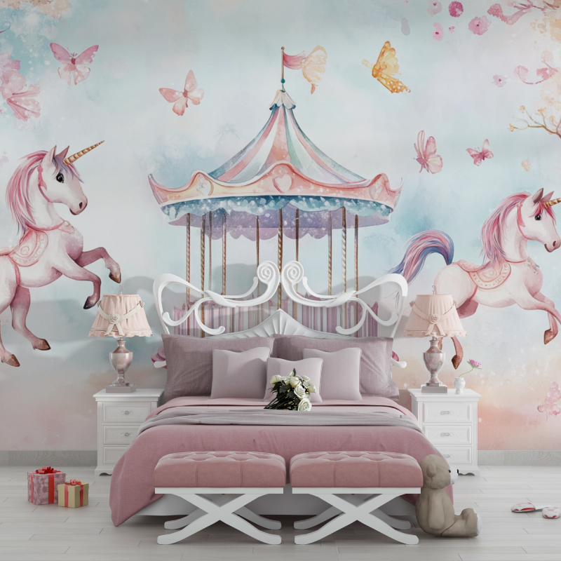 Unicorn Mural Wallpaper | Carousel Fantasy with Butterflies
