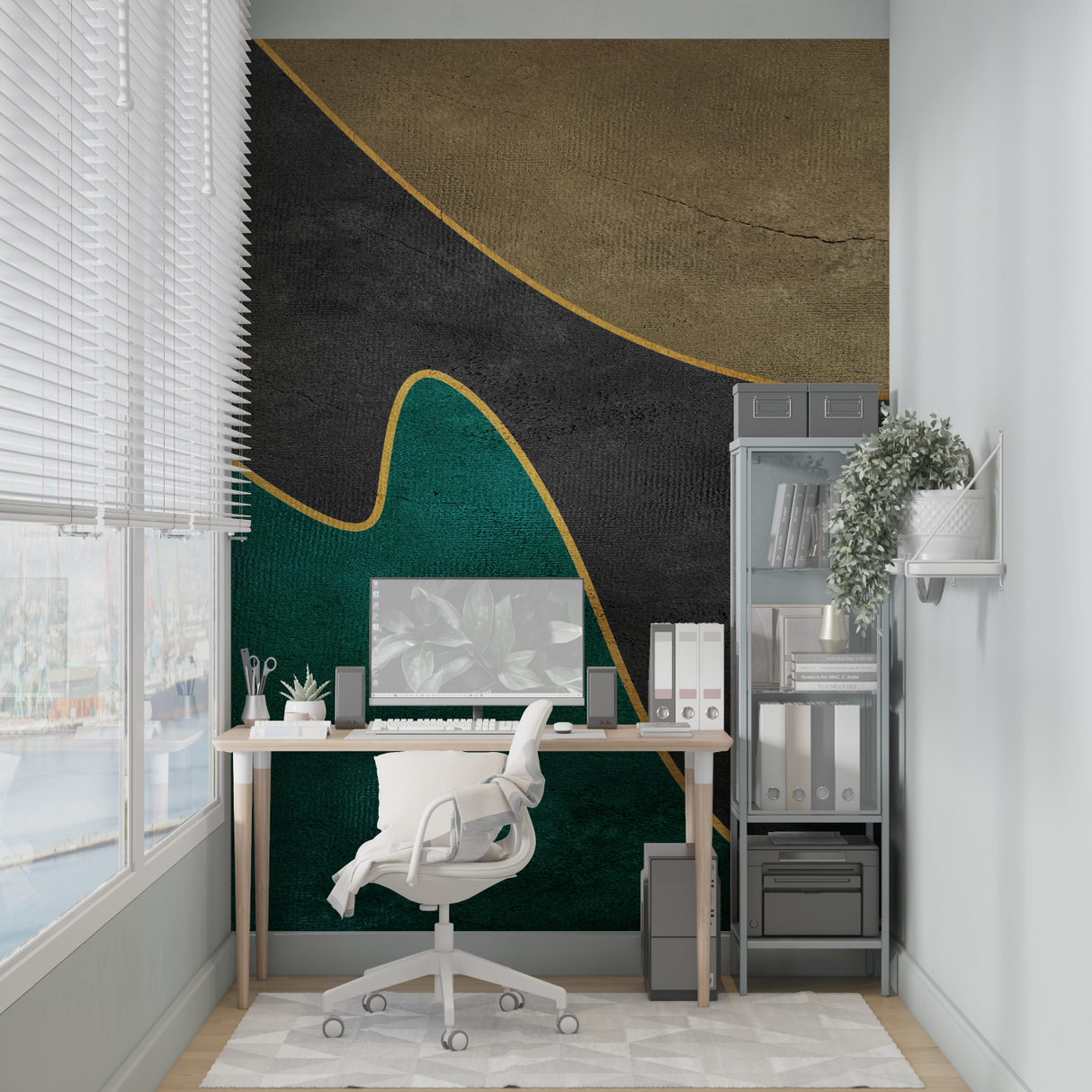 Abstract Mural Wallpaper | Green and Gold Geometric Design