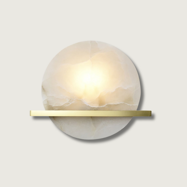 Modern Marble Wall Light  Round Alabaster with Brass Accent - Product showcase