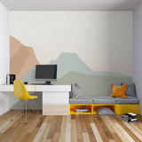 Mountain Mural Wallpaper | Soft Pastel Landscape Design