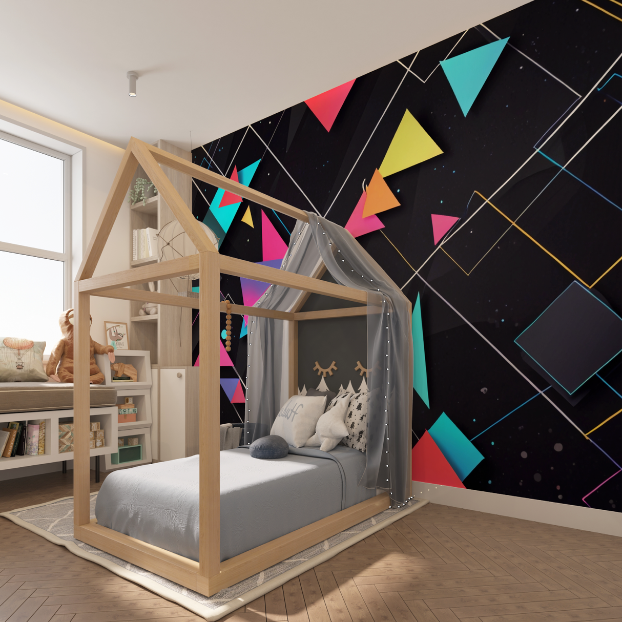 Geometric Mural Wallpaper | Modern 3D Triangle Design