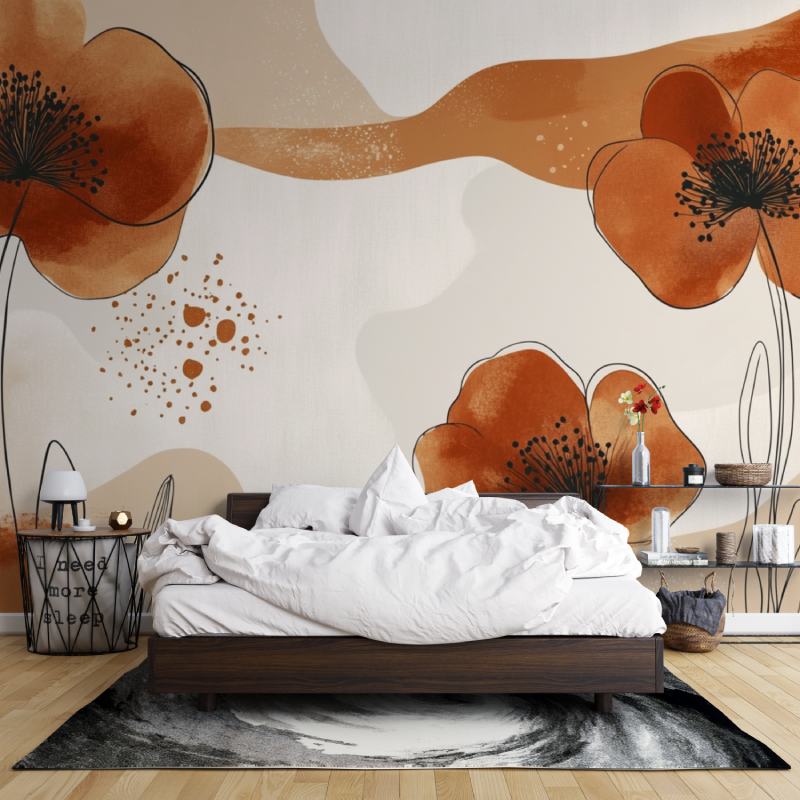 Floral Mural Wallpaper | Terracotta Watercolor Boho Design