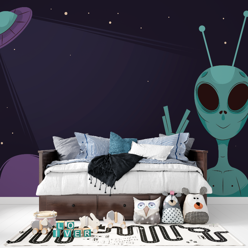 Space Mural Wallpaper | Friendly Alien and UFO Design