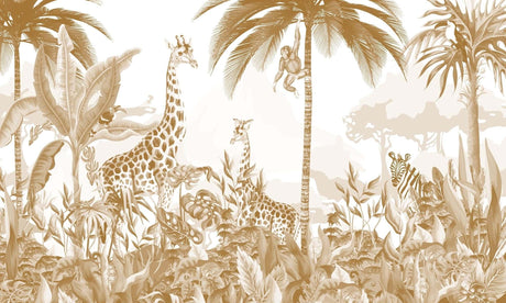 Papier Peint Mural Safari | Design Animaux de la Jungle Dorée