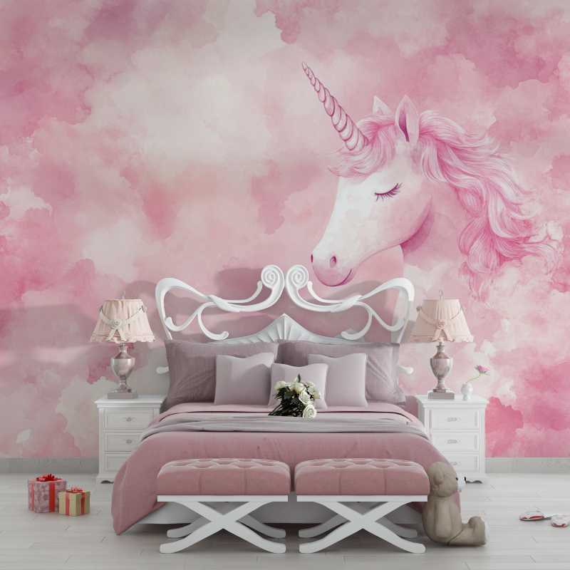 Unicorn Mural Wallpaper | Pink Clouds Dreamy Design