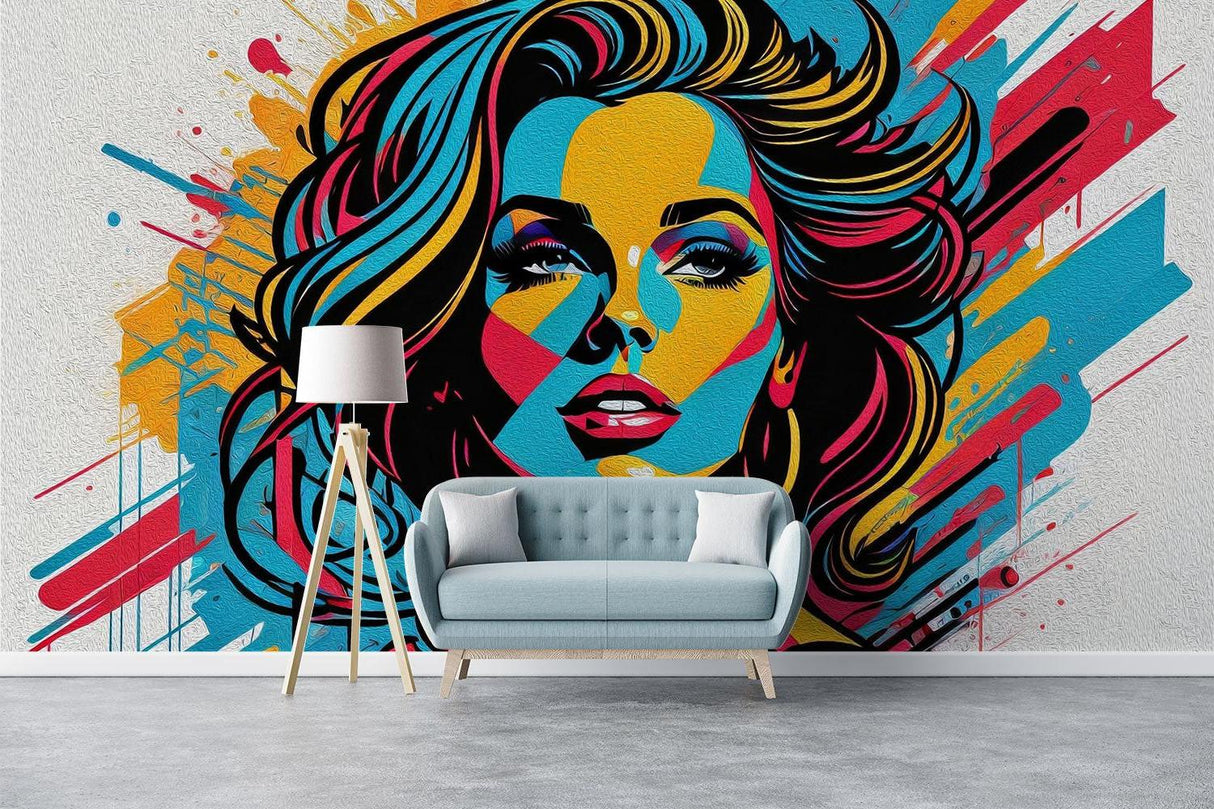 Street Art Mural Wallpaper | Pop Art Portrait in Vibrant Colors