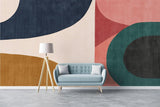 Abstract Mural Wallpaper | Modern Curved Shapes in Earth Tones