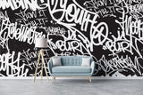 Graffiti Mural Wallpaper | Urban Black and White Street Art