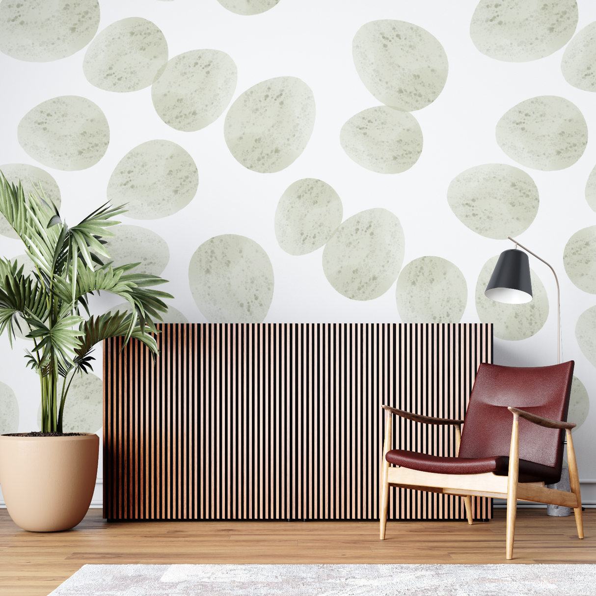 Geometric Mural Wallpaper | Soft Green Circles Pattern