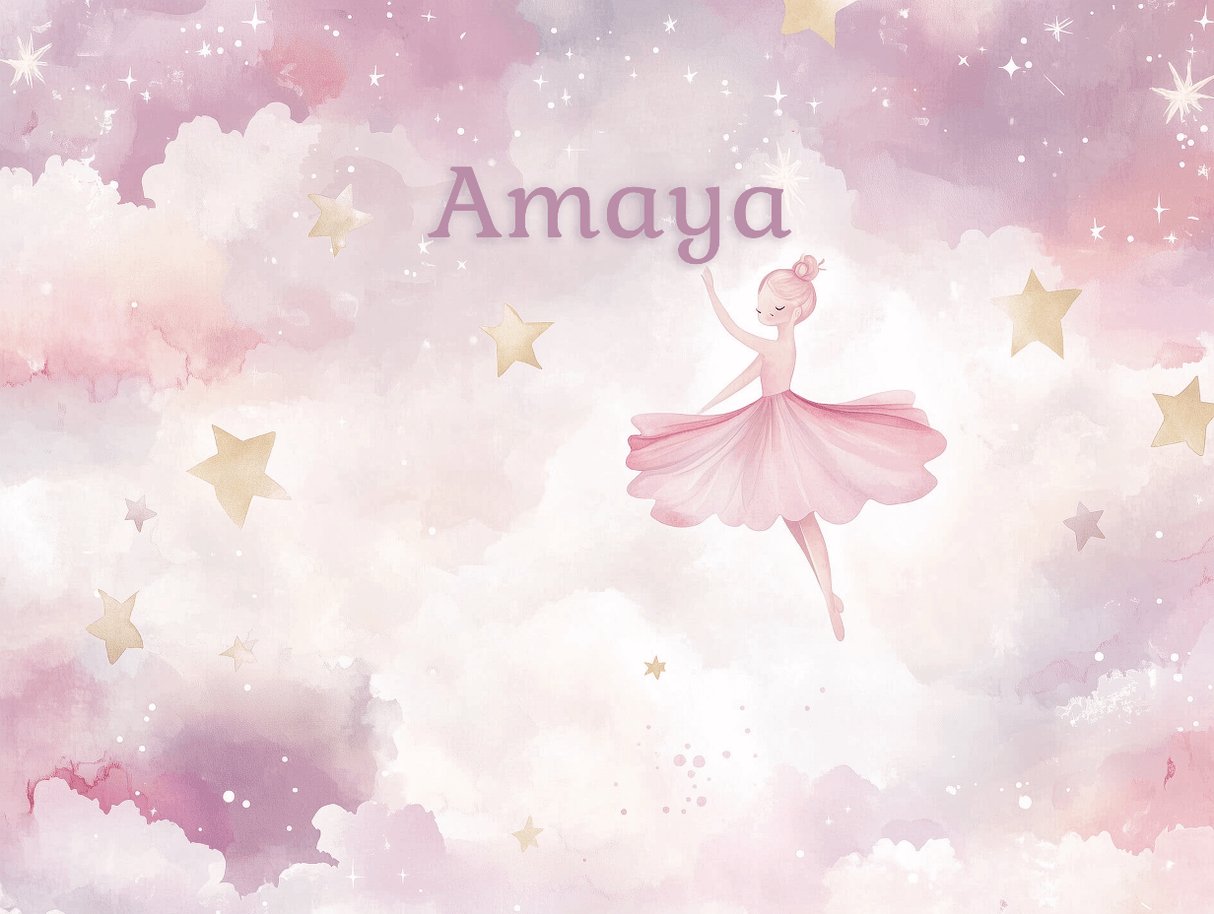 Ballet Mural Wallpaper | Dreamy Pink Dancer with Golden Stars