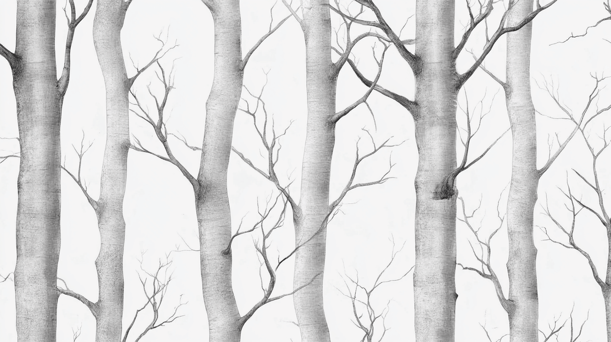 Forest Mural Wallpaper | Winter Birch Trees in Grey and White