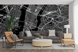 City Map Mural Wallpaper | Modern Black and White Urban Design