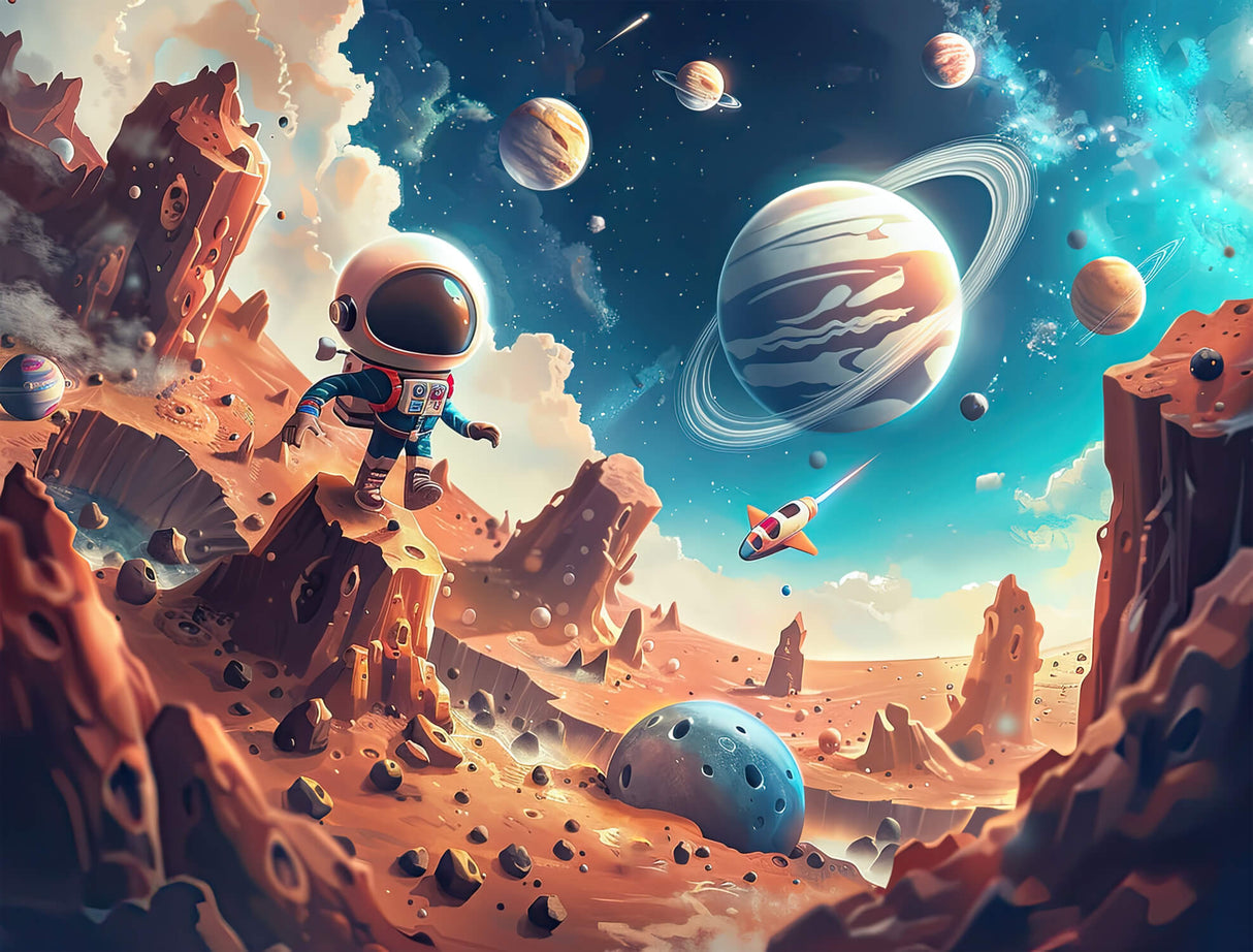 Galaxy Mural Wallpaper | Colorful Space Nebula with Planets