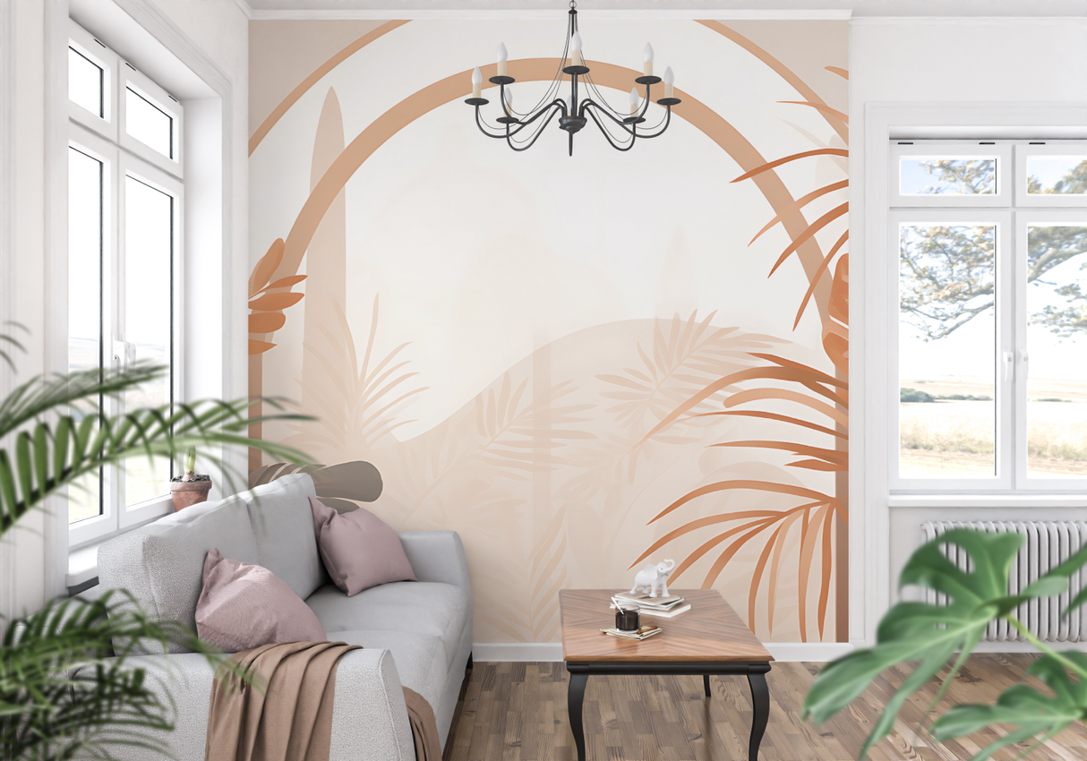 Tropical Mural Wallpaper | Terracotta Palm Leaves Arch