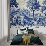 Vintage Mural Wallpaper | Blue Toile de Jouy Countryside Scene