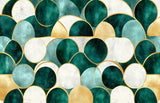 Geometric Mural Wallpaper | Art Deco Green and Gold Circles