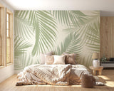 Tropical Mural Wallpaper | Sage Green Palm Leaves Pattern