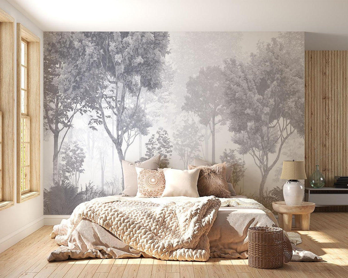 Wald Tapete | Nebelgraue Baumlandschaft