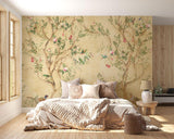 Vintage Blumen Tapete | Vögel und Rosen Chinoiserie Design
