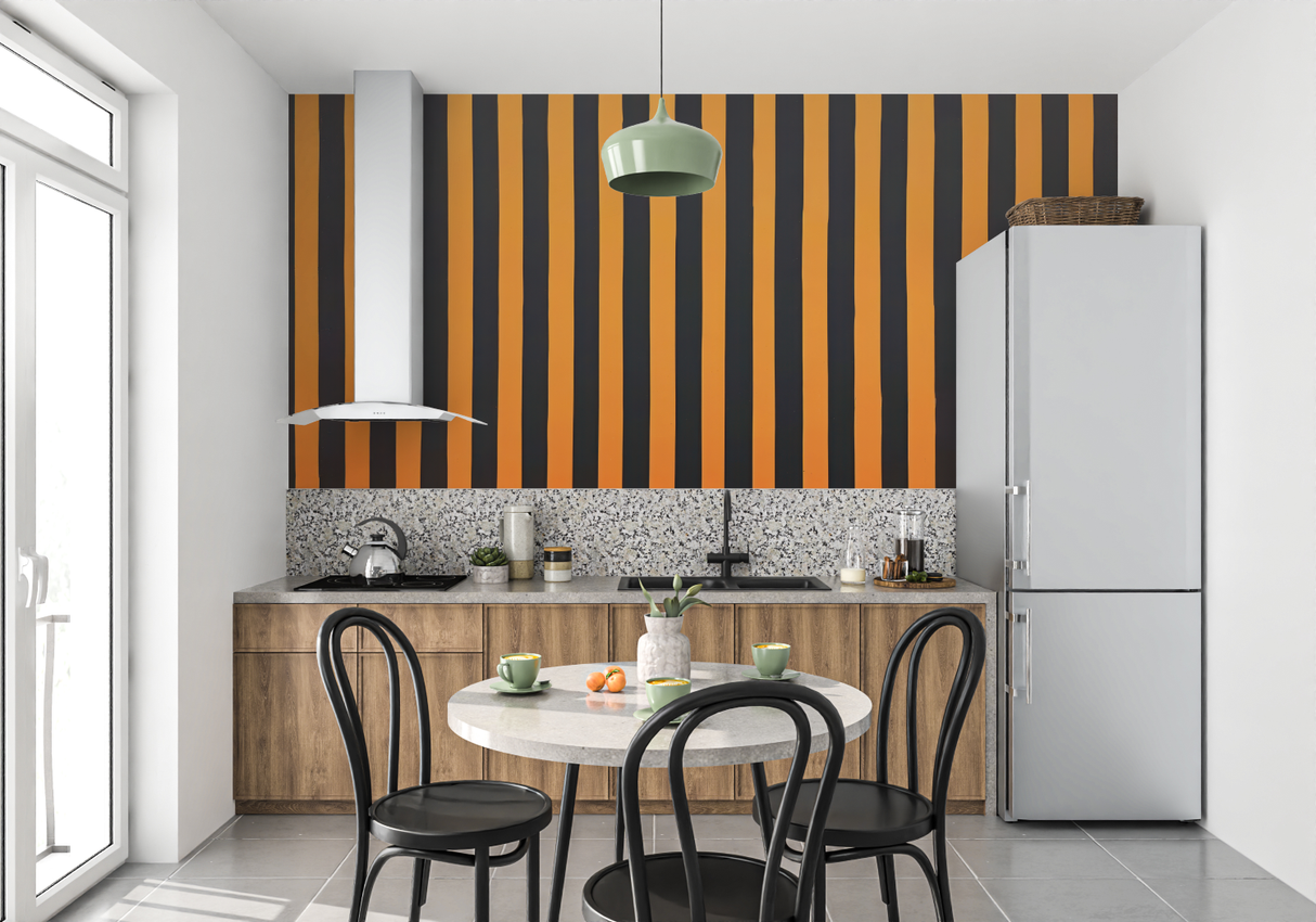 Striped Mural Wallpaper | Bold Orange and Black Design