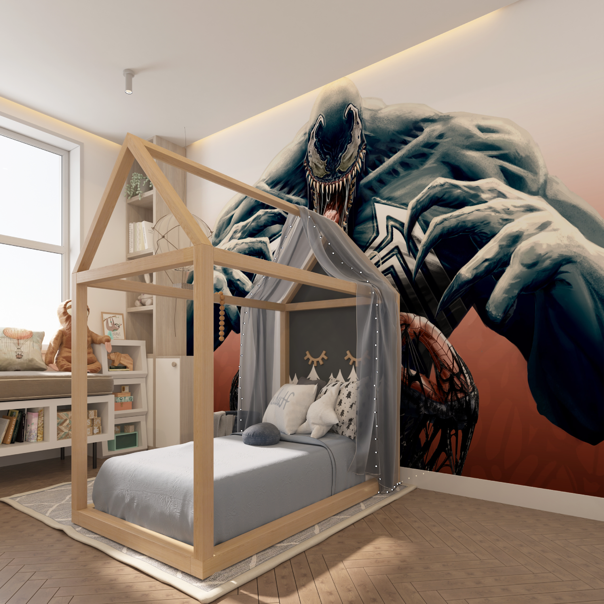 Superhero Mural Wallpaper | Venom and Spider-Man Battle Scene
