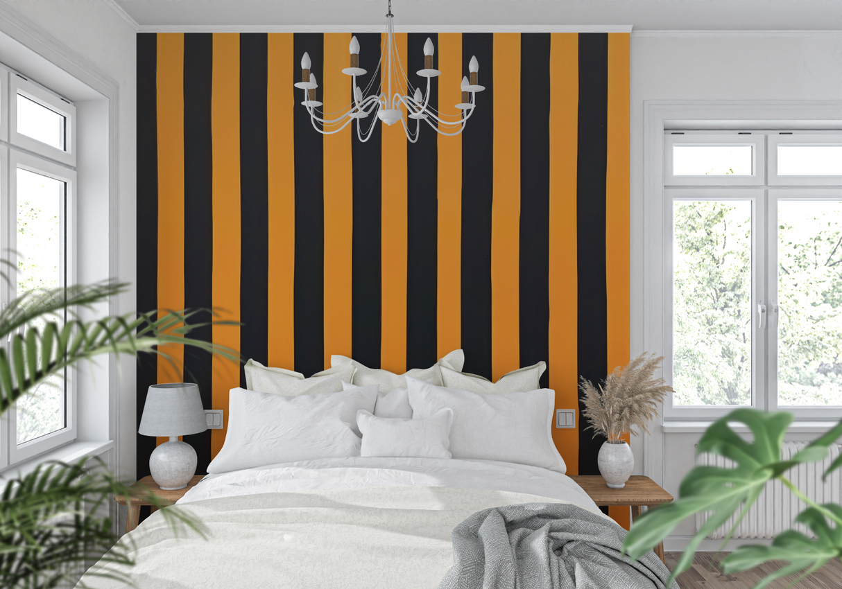 Striped Mural Wallpaper | Bold Orange and Black Design