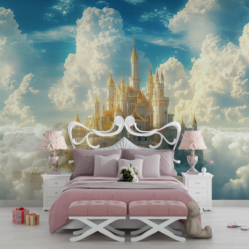 Fantasy Castle Mural Wallpaper | Golden Palace in Cloud Kingdom