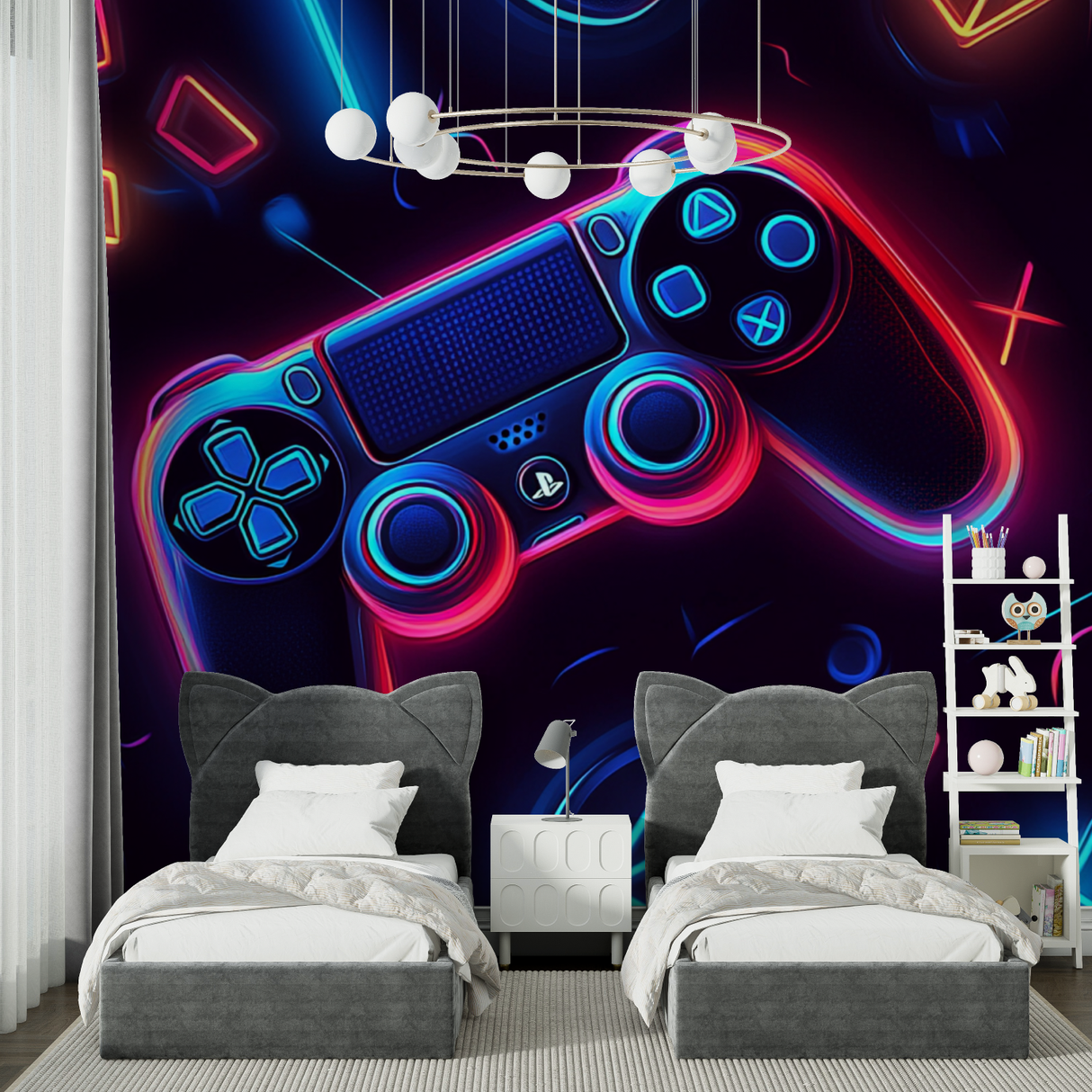 Gaming Mural Wallpaper | Neon PlayStation Controller Design