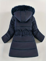 Girls Winter Puffer Coat  Quilted Heart Design With Fur Hood - Product example