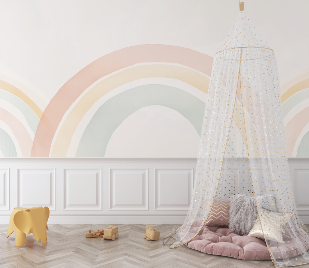Rainbow Mural Wallpaper | Boho Pastel Arch Design