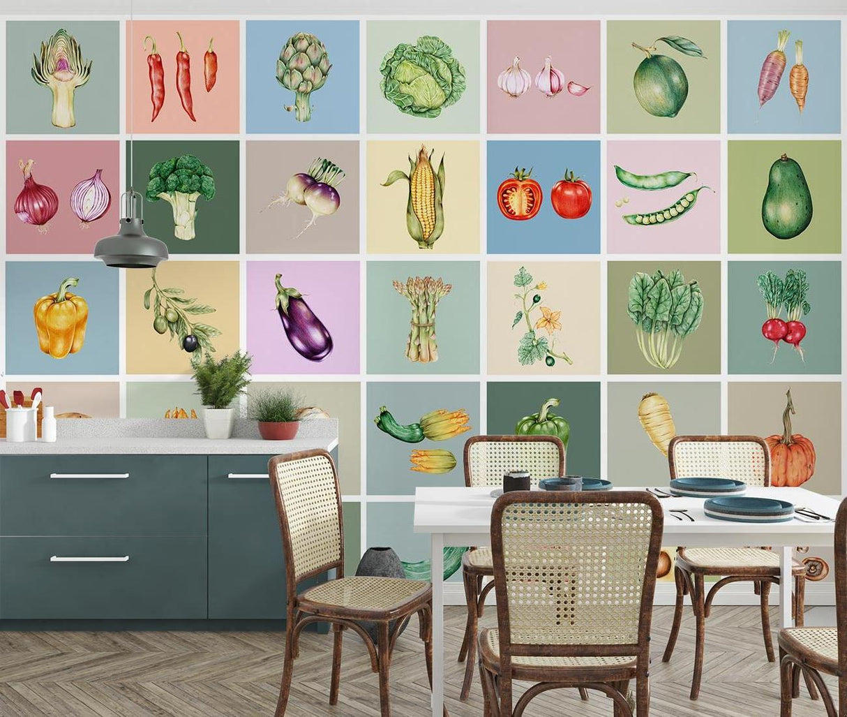 Kitchen Mural Wallpaper | Botanical Vegetables Collection