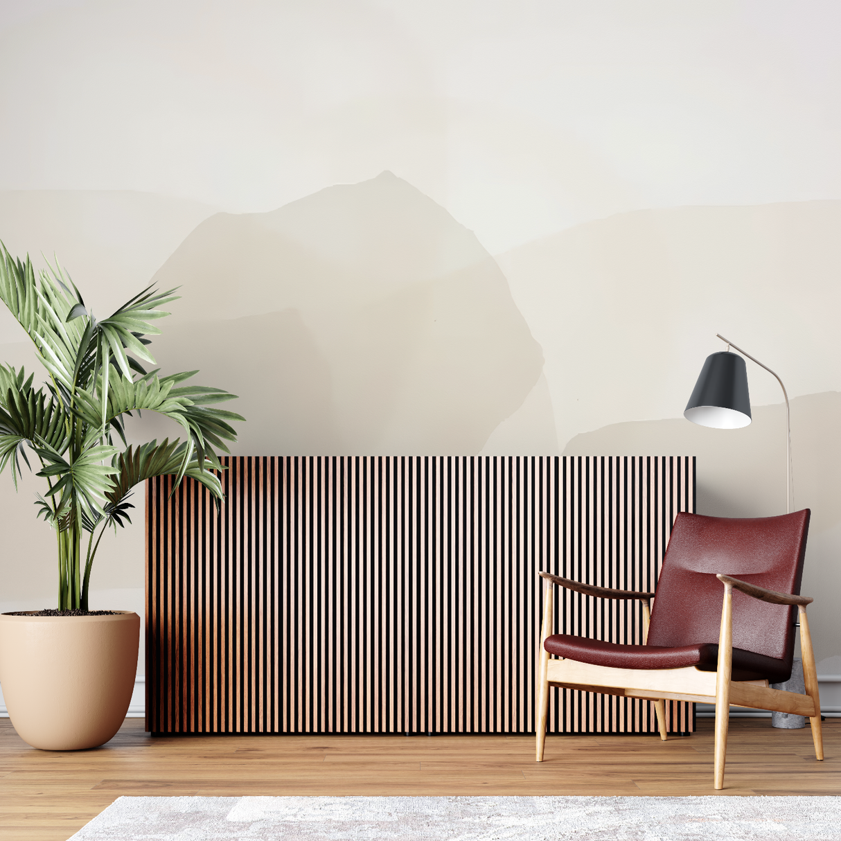 Mountain Mural Wallpaper | Minimalist Beige Abstract Design