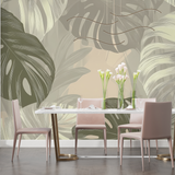 Monstera Mural Wallpaper | Elegant Green and Beige Design
