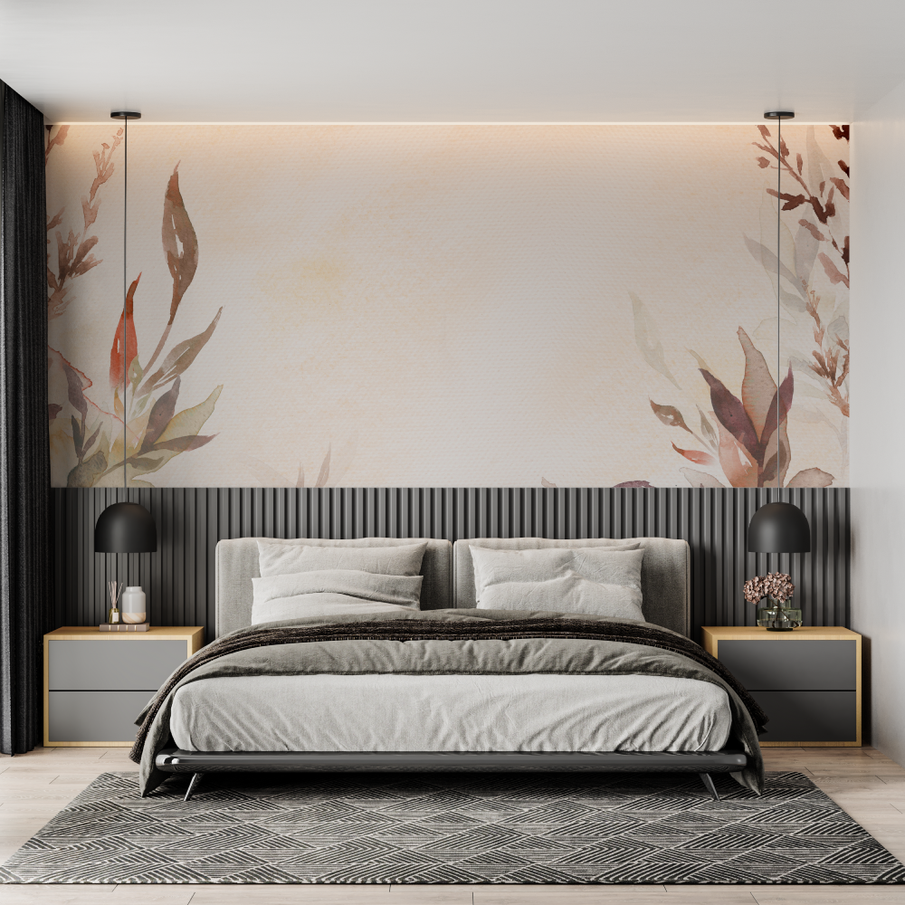 Watercolor Mural Wallpaper | Terracotta Leaves Design