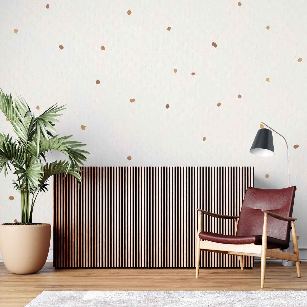Pattern Mural Wallpaper | Golden Dots on White