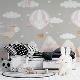 Hot Air Balloon Mural Wallpaper | Pink Nursery Sky Adventure