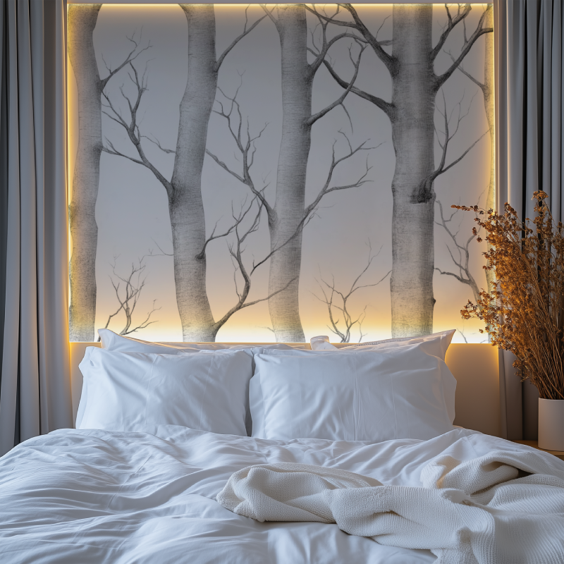 Forest Mural Wallpaper | Winter Birch Trees in Grey and White
