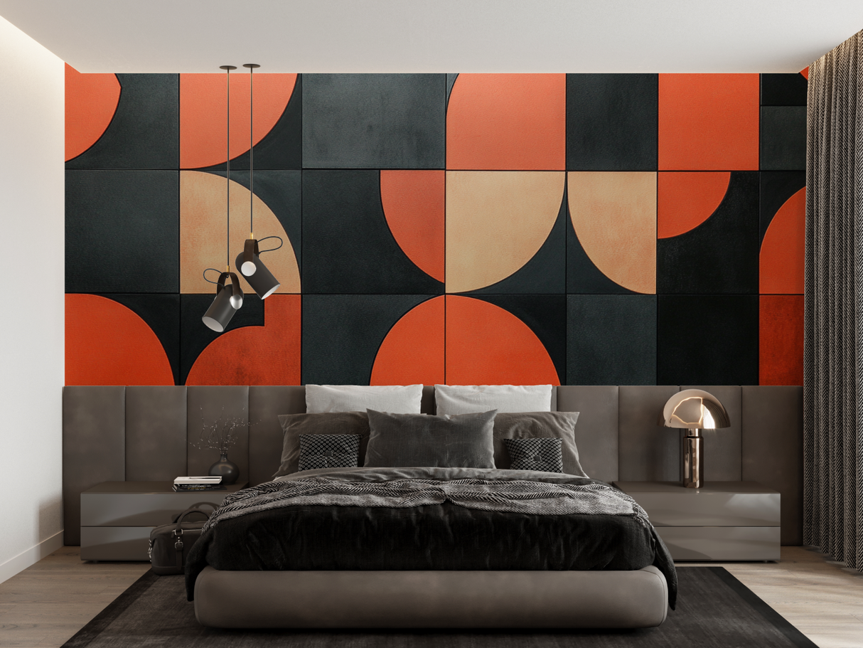 Geometric Mural Wallpaper | Terracotta and Black Modern Design