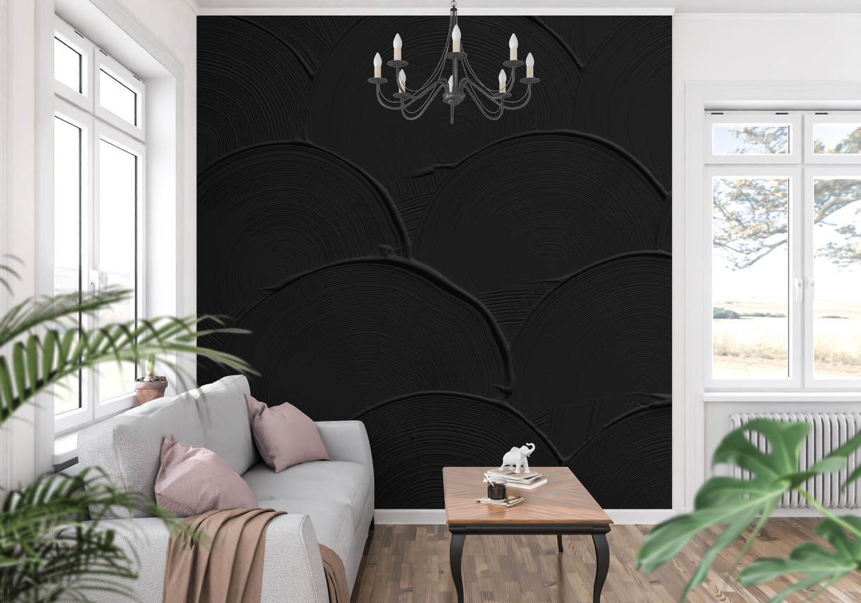 Art Deco Mural Wallpaper | Black Circular Pattern Design
