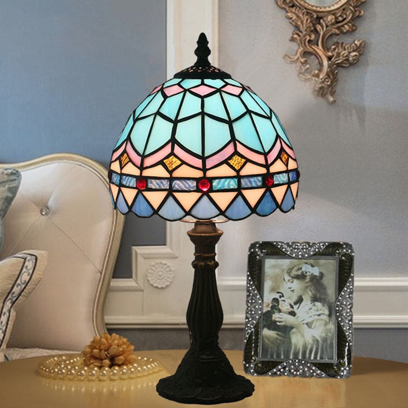 Tiffany Table Lamp  Mediterranean Glass Dome Design - Product showcase