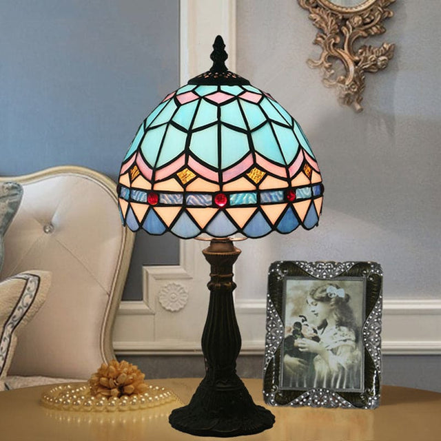 Tiffany Table Lamp  Mediterranean Glass Dome Design - Product showcase