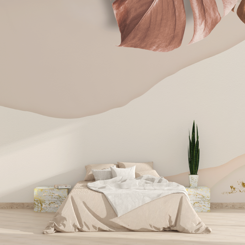 Abstract Mural Wallpaper | Organic Curves with Terracotta Leaf