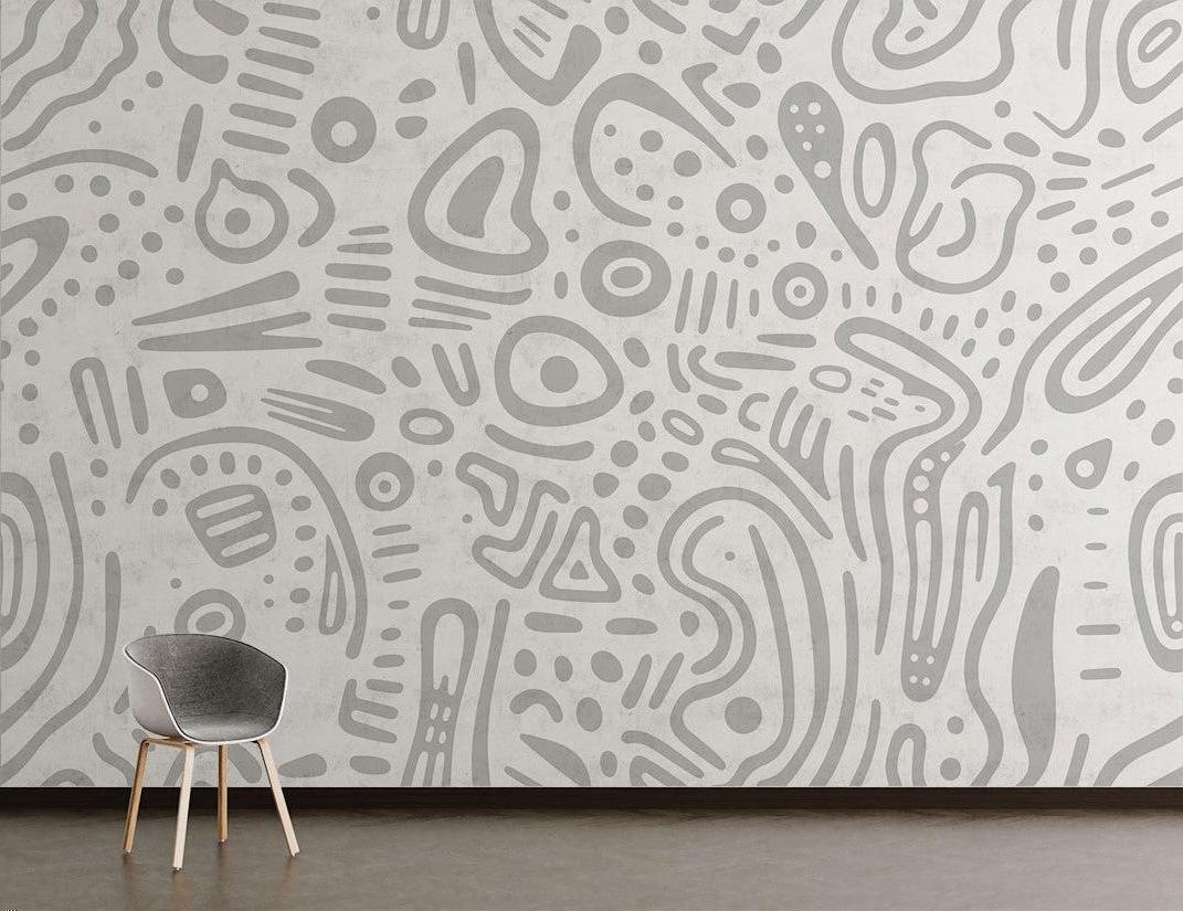 Abstract Mural Wallpaper | Modern Grey Line Art Pattern