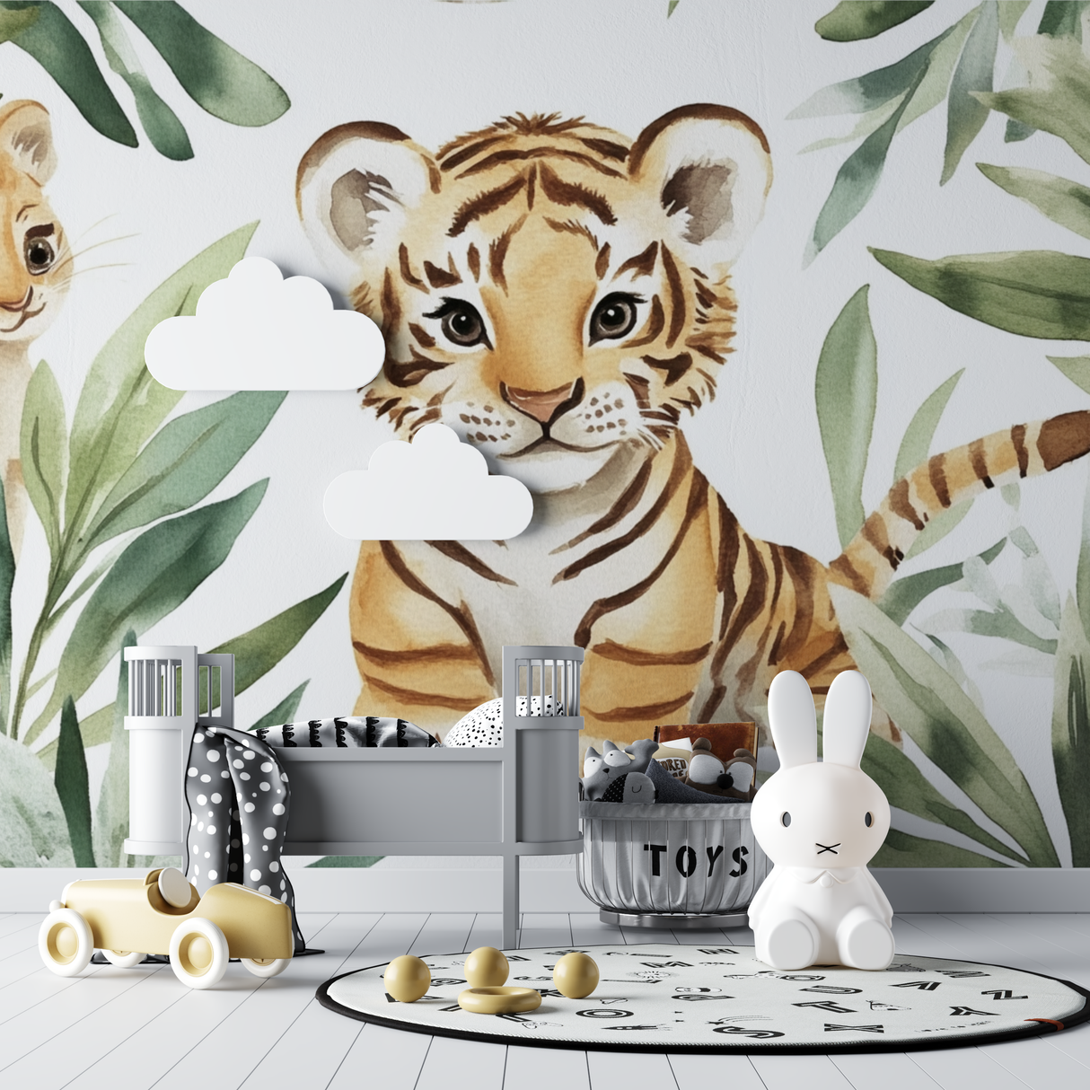 Tiger Mural Wallpaper | Watercolor Jungle Friends Design