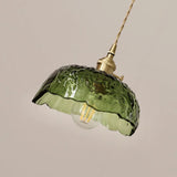 Green Glass Pendant Light  Rippled Brass Fixture - Product detail 11