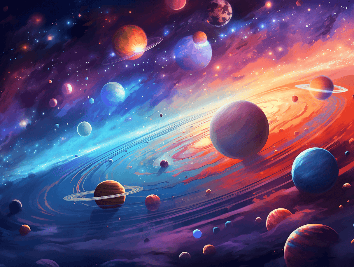 Space Mural Wallpaper | Colorful Galaxy and Planets Design