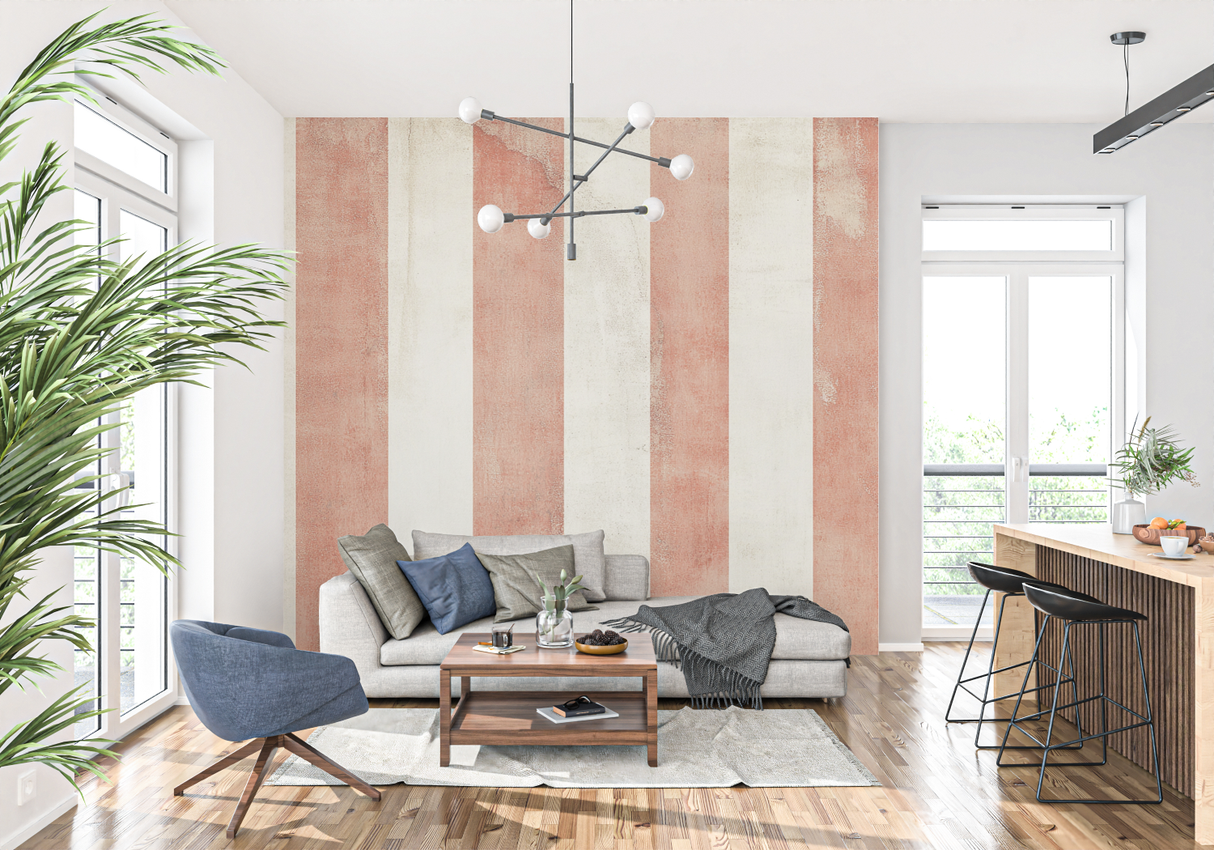 Striped Mural Wallpaper | Terracotta and Cream Vertical Design