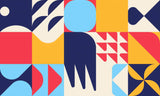 Geometric Mural Wallpaper | Modern Art Deco Design in Blue Red and Yellow