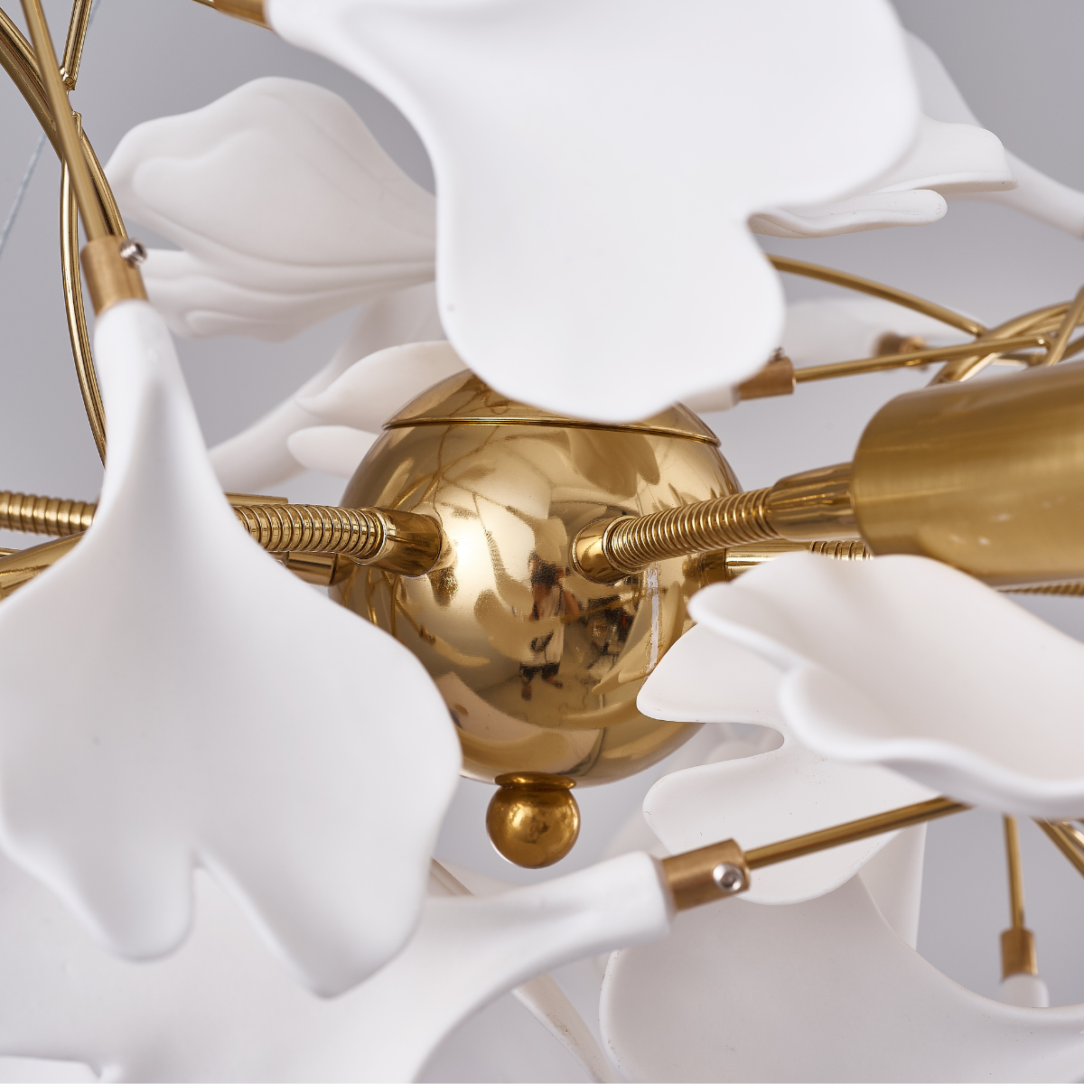 Ginkgo Leaf Chandelier  Brass and White Floral Design - Product detail 18