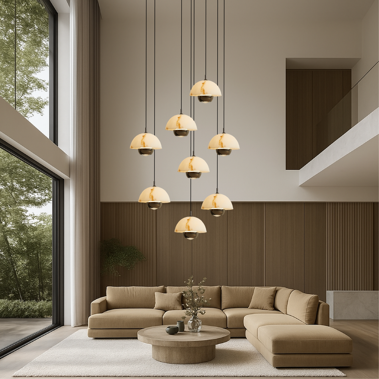 Modern Marble Pendant Light  Cascading 8-Head Staircase Chandelier - Detailed view
